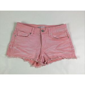 No Boundaries Jean Booty Shorts med rise frayed hem Pink Junior Size 7 Waist 28‎